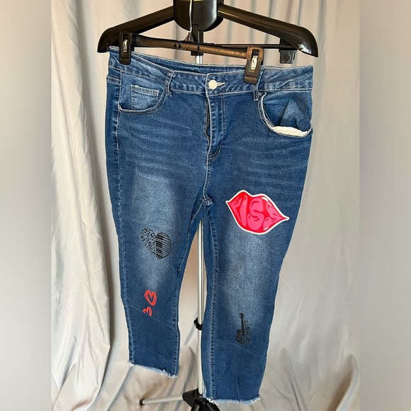 Denim - Women's Blue Jeans with Red Heart Accents
